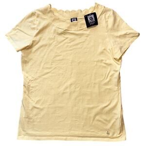 NWT Anne Klein Sport Scalloped Collar Short Sleeve Yellow Top Large